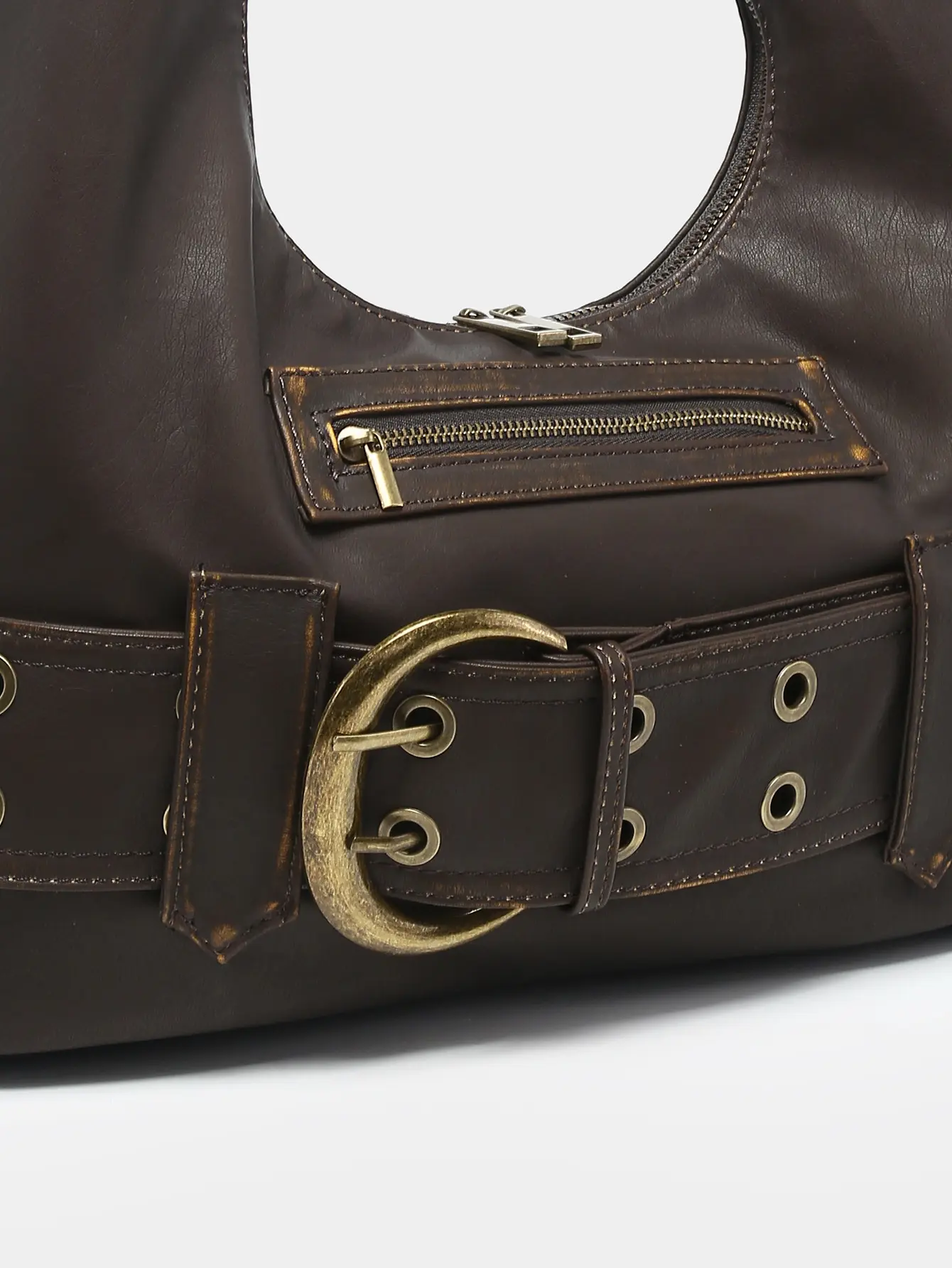 Y2K Grunge Black Hobo Bag with Belt Accent - Edgy Shoulder Purse