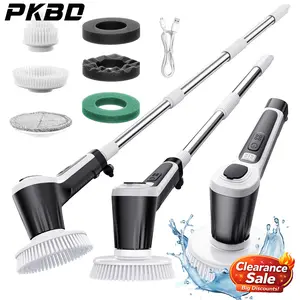 PKBD Spin scrubber electric cleaning brush, 3 Adjustable length Handle, 6 Replaceable Brush Heads,2 Adjustable Speedsfor Bathtub,Kitchen, Tile, Home Cleaning Supplies,Rechargeable