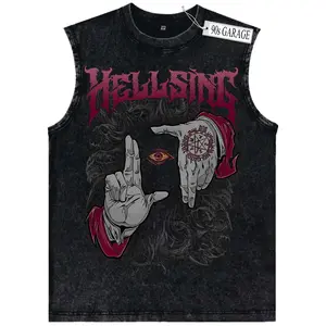 Vintage Washed Men's Muscle Tank Top Gothic Evil Eye Graphic Sleeveless Tee Dark Occult Hand Retro Grunge Streetwear Oversized Distressed Vest Black