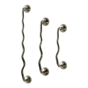 Goo-Ki 1-Pack Goo-Ki Wavy Solid Brass Furniture Handle - Stylish Curved Cabinet Pull in Titanium Silver Finish