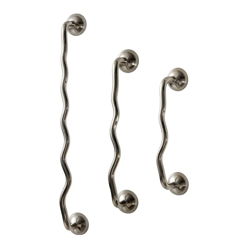 Goo-Ki 2-Pack Goo-Ki Wavy Solid Brass Furniture Handle - Stylish Curved Cabinet Pull in Titanium Silver Finish