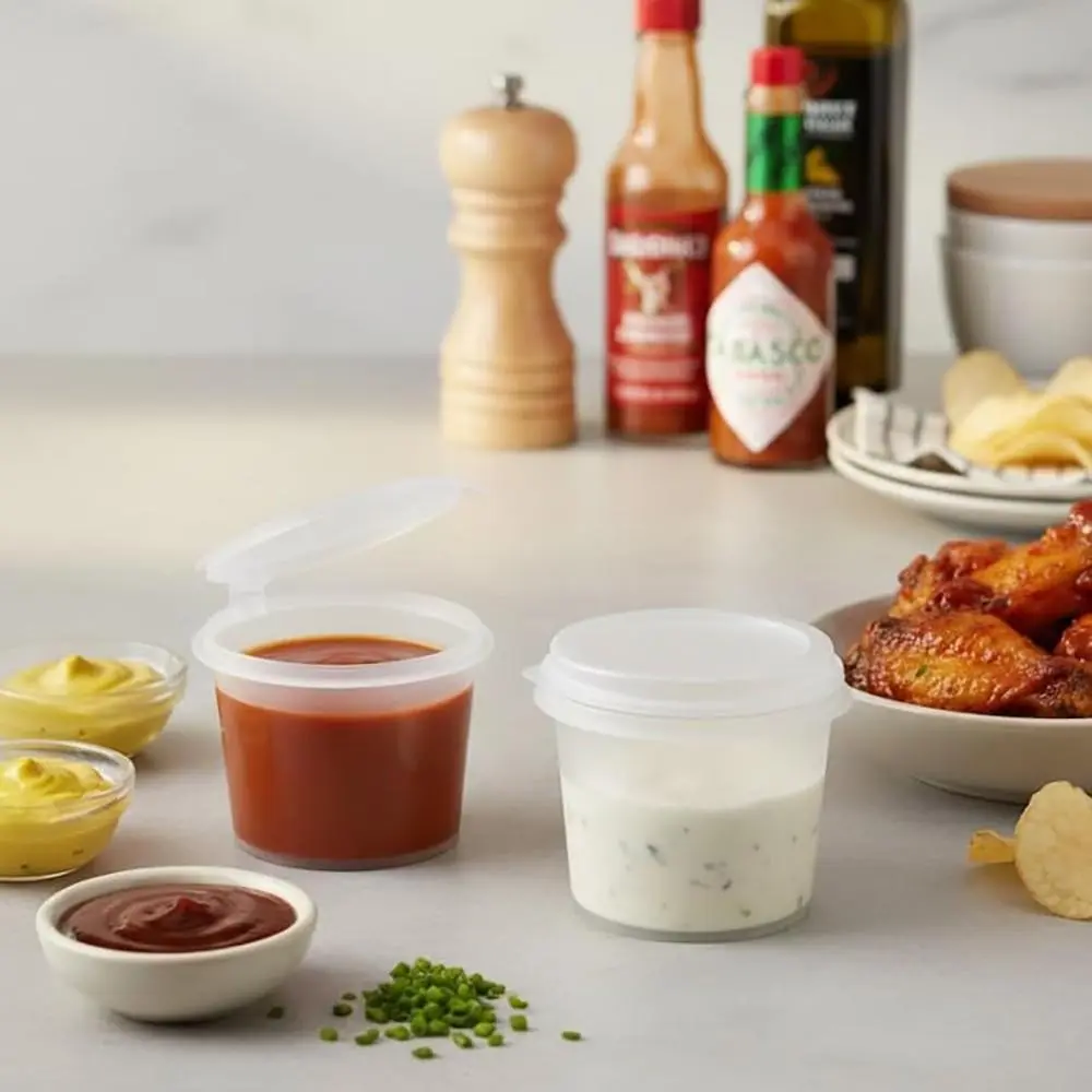 20/40/60pcs Disposable Sauce Cups, High Quality Plastic Condiment Boxes with Lids, Takeout Packaging Containers, Spicy Oil Dispensing Cups