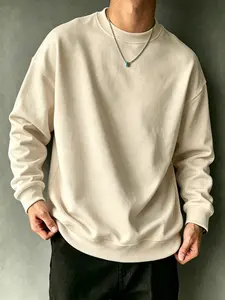 Solid Color Long Sleeve Round Neck Sweatshirt Tops, Casual Street Style, Fall & Winter Essential, Unisex, Five Sizes Available