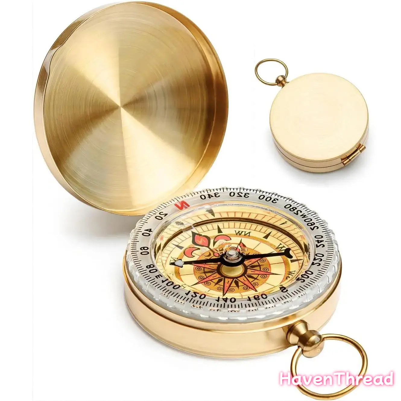 Classic Pocket-Style Mini Copper Clamshell Compass with Protective Cap, Waterproof Luminous Built-In Compass, Outdoor Survival Camping Navigation Gear for Hiking