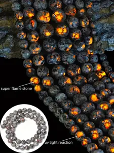 4/6/8/10/12mm Natural Stone Yooperlite Flame Glow Stone UV Light Reactive Syenite Beads for Jewelry Making DIY Special Cool Bracelet Earrings Accessories ﻿
