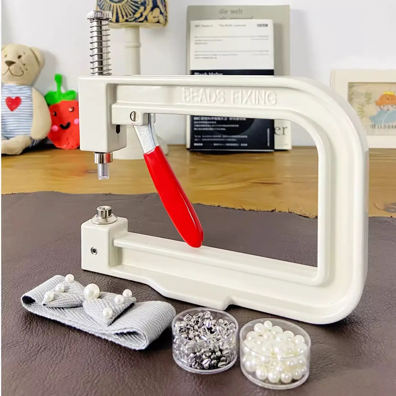 Handmade Pearl & Rhinestone Setting Machine - DIY Customization Tool with Accurate Fixing, 4mm Multi-Size Round Gems, Full Kit Sewing Supplies Crafts for T-Shirts, Scarves Fashion Projects (Toys & Hobbies, Beading & Jewelry Making)