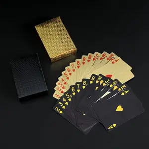Black Gold Foil Playing Cards - Durable Plastic Table Game Playing Card Set, Waterproof Playing Cards, Plastic Playing Cards, Deck Of Cards, Gift Poker (Black Diamond Cards)