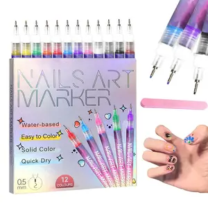 12 Colors Nail Art Hand Drawn Outline Pens Custom Needle Tube Acrylic Paint Marker Set Waterproof Graffiti Manicure Painting Pen Tools