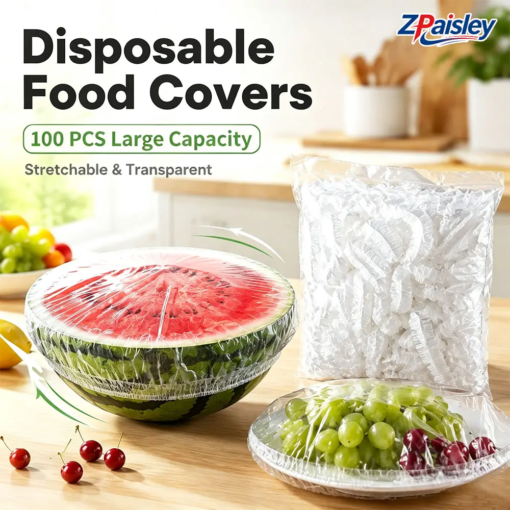 100Pcs Disposable Secure Elastic Food Grade PE Transparent Covers - Reusable Stretch Fit Spill Proof Bowl Lids, Fresh Keeping Wrap for Home Kitchen Meal Prep, Indoor Recreation Events