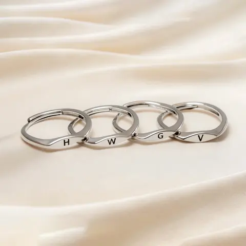 Unisex Personalized Alphabet Ring - 26 Initial Engraved Stainless Steel Metal Band, Minimalist Plain, Dainty Stacking, Customized Beautiful Daily Jewelry Gift for Women