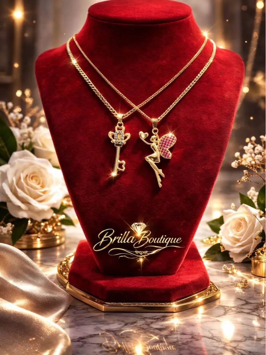 Women’s & Girls’ Fairy and Key Pendant Necklace – 14K Gold Plated