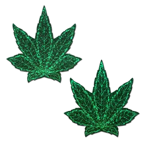 Indica Pot Leaf: Glitter Green Weed Nipple Pasties by Pastease