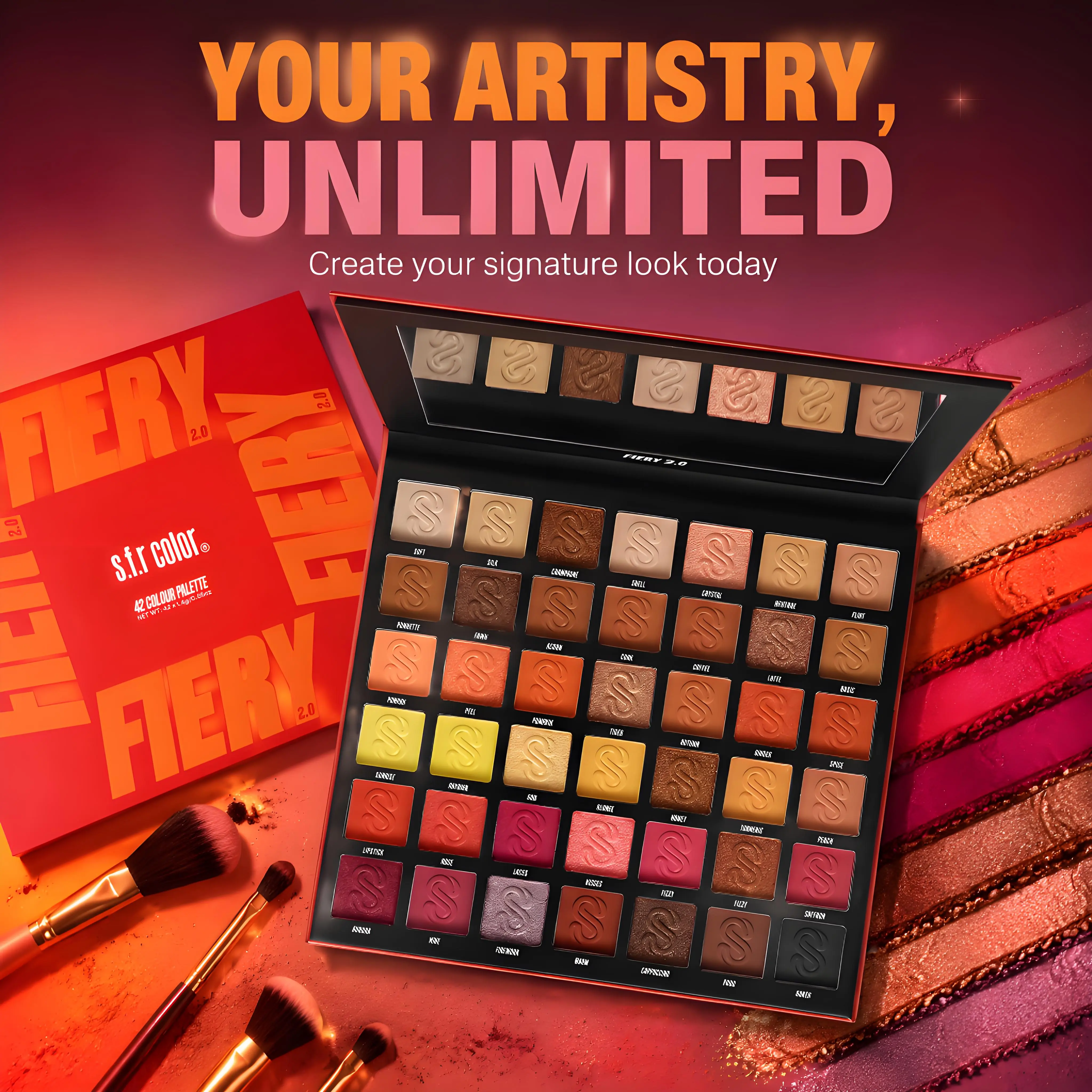 42Colors red Eyeshadow Palette,Matte Glitter Eyeshadow Makeup Palette with Eyeshadow Brush,Highly Pigmented Colorful Shimmer Eye Shadow Palette Makeup Kit for Women