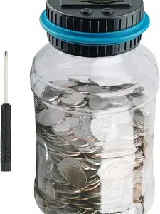 Large Capacity Digital Counting Money Jar with LCD Counter for All US Coins, 1.8L Capacity Coin Counter Machine - Ceramic, Decor