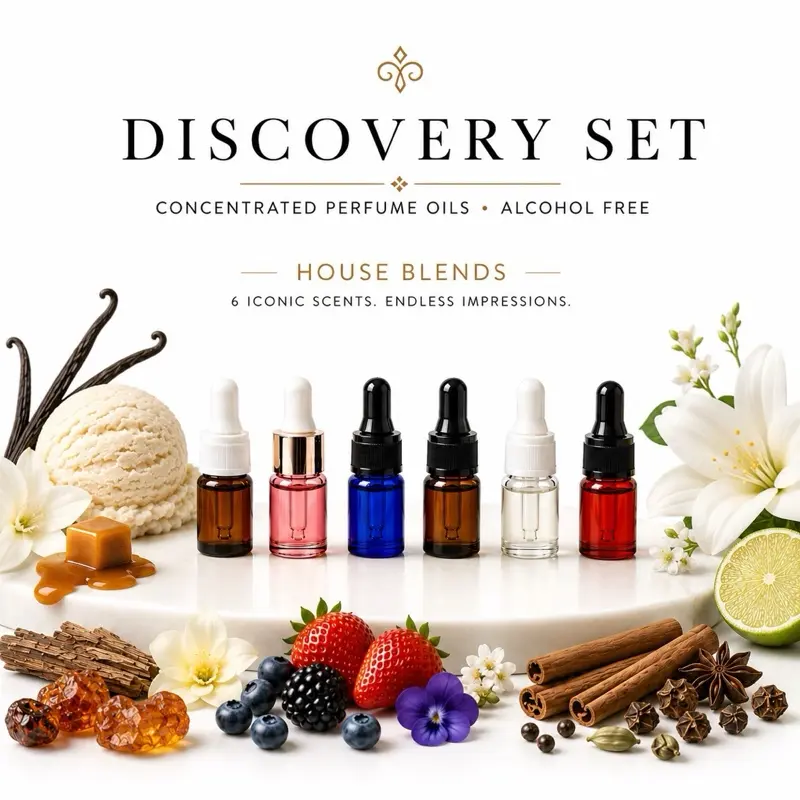 House Blends Discovery Set – 6 Piece Concentrated Perfume Oil Collection | Alcohol Free Long Lasting Fragrance Oils 2ml