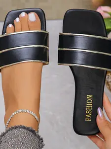 Elegant Metal Strappy Sandals, Comfortable Slip-On Design, Perfect for Casual & Formal Wear, Stylish Women Footwear