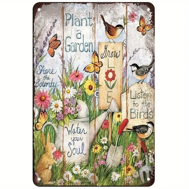 Charming 'Plant A Garden' Reminder Plaque Sign - 5.85"x7.8" - Home, Porch Decoration, Garden Wall Decor Accent