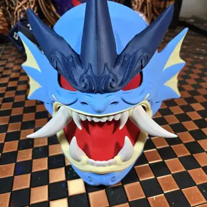 Water Serpent Oni Japanese Dragon Menpo Mask 3D Printed Cosplay Prop for Halloween and Anime Events