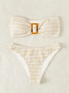 Two-Piece Set Women's Striped Bikini Set, Casual Sexy Swim Top & Swim Bottom Two-piece Swimsuit for Beach Holiday Vacation, Ladies Swimwear for All Seasons