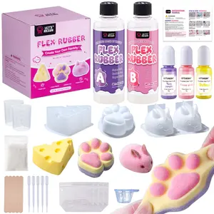 LET'S RESIN All-in-One Kit for Taba Squishy, 16oz Flex Rubber for Squishy Maker, with Larger Cat Paw & Cheese Silicone Molds, Color Paste, Flocking Powder, Ideal DIY Gift for Family, Stress Relief