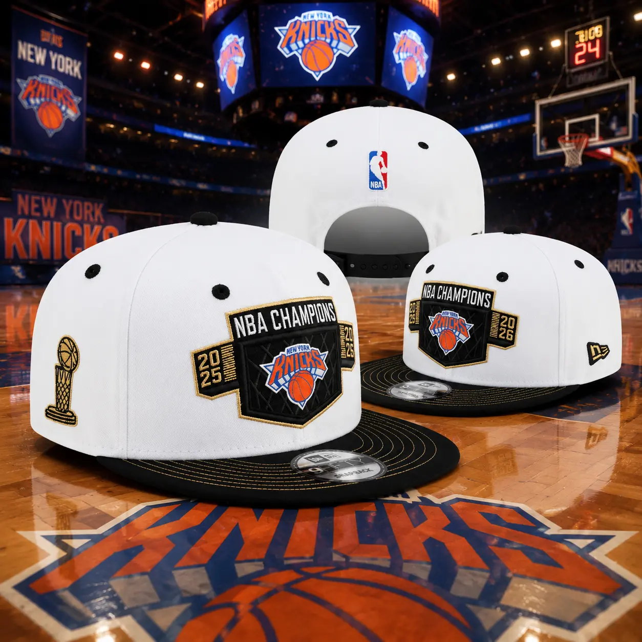 New Era New York Knicks White/Black Conference Champions Finals Adjustable Snapback Hat