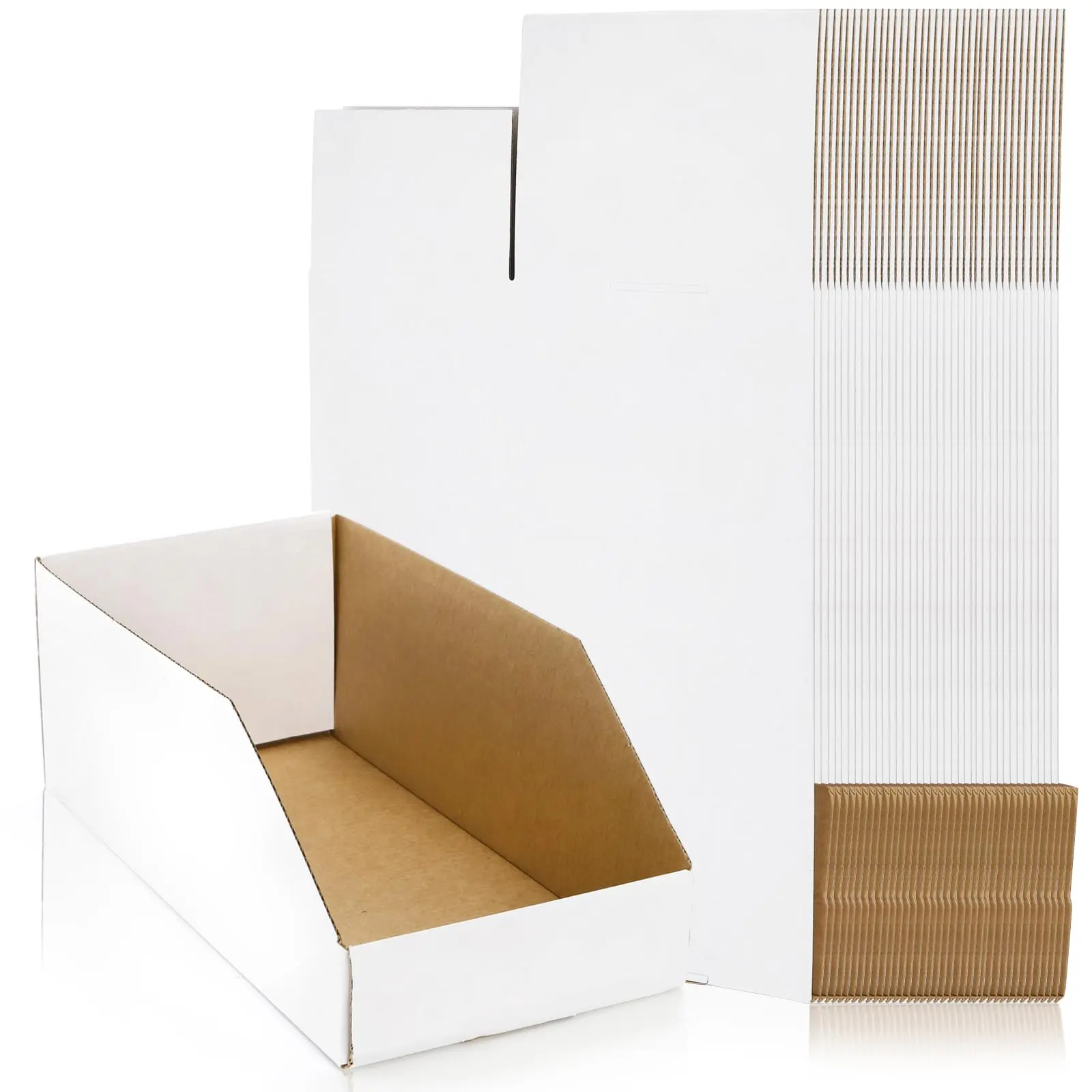 35 Pack Cardboard Storage Bins  12" X 6" 4.5" Corrugated Open Top Box White Pantry Shelf Organizer For Parts Snacks Ideal Garage Warehouse Home Packing Moving Easy Assembly