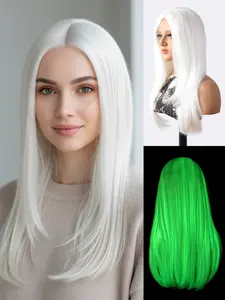 Glow in the Dark Wig for Women Long straight Soft Hair Wig White Wig Synthetic Heat Resistant Fiber Wig for Party Cosplay Use