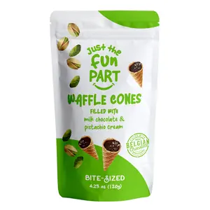 Just The Fun Part, Bite-Size Crispy Mini Waffle Cones with Premium Belgian Chocolate, Great for Snacks, Dessert, Grab & Go - Kosher (Milk Chocolate & Pistachio Cream)