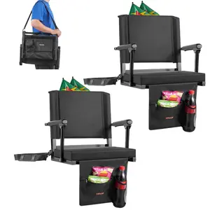 VEVOR Stadium Seat, Portable Bleacher Seat with Armrest, Back Support and Thick Cushion, Bench Chair for Bleacher Includes Shoulder Strap, Hooks, Cup Holder, Black Football Bleachers Seats, 1PCSVEVOR Super Brand Day