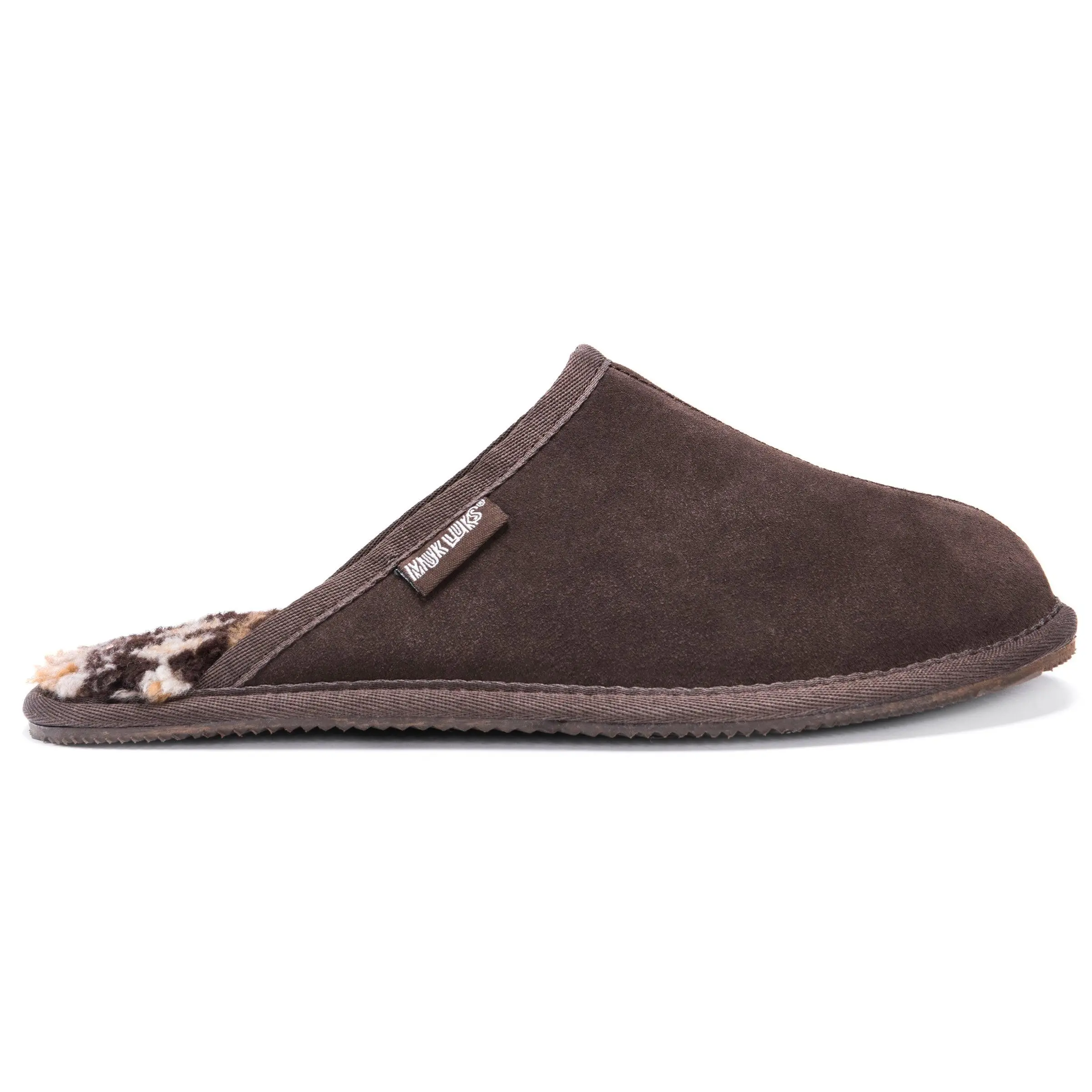 Muk Luks Men's Dave Printed Berber Suede Scuff Slide Slipper Footwear - Slip-On, Faux Fur-Lined, Foam-Cushioned, Foam-Lined Casual Furry Heelless Slip-In Men's Clogs, Foam-Lined Men's Clogs