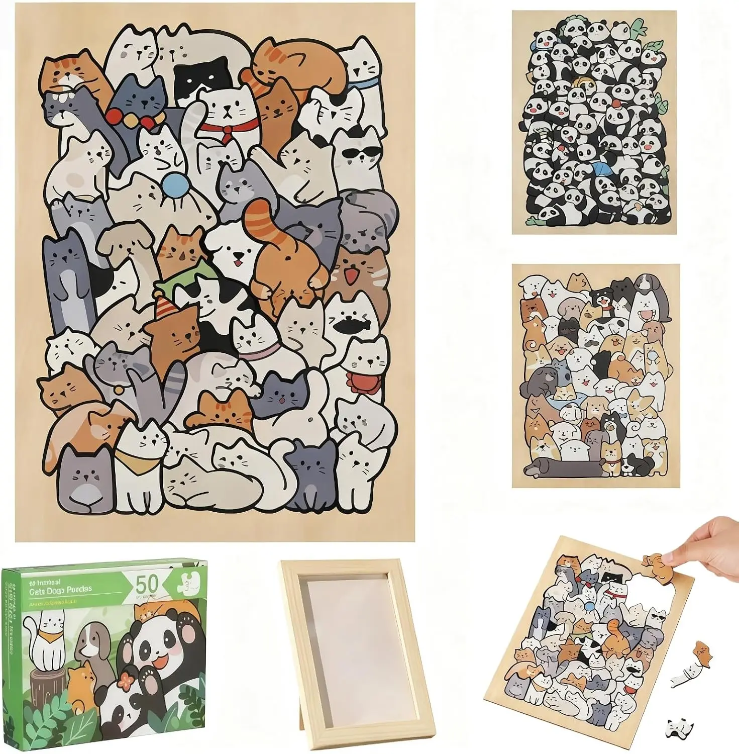 50-Piece Morandi-Colored Cat Shaped Wooden Jigsaw Puzzle - Unique Animal Shape, Durable Wooden Puzzle for Stress Relief, Brain Training, Creative Gift for Cats Lovers, Home Decor (Cat)