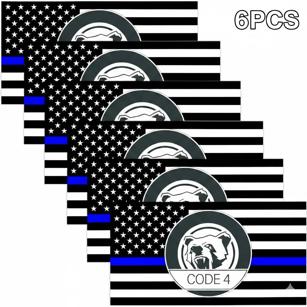 6PCS Thin Blue Line USA Flag Sticker Set – Code 4 Car Decals for Window, Truck & Laptop