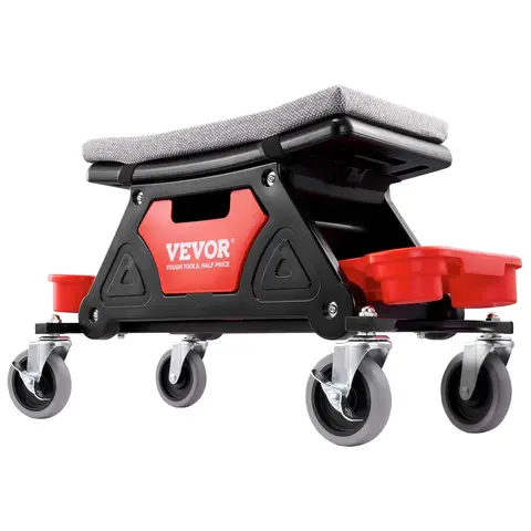 【toolupgrade】VEVOR Heavy Duty Automotive Roller Seat, Steel Base, 300lbs Load Capacity, 4" Wheels for Bumps, 15.4 Inches Compact Fit, 3 Trays Keep Tools Sorted, Slide-Out Design, Storage Drawer, Ideal for Home Garage Concrete Floors, Car Cleaning Trolley