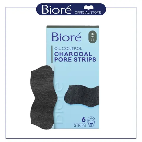 Bioré Skincare Charcoal Oil Control Pore Strips – 6 Ct | Deep Clean to Remove Blackheads & See 3x Less Oily Skin