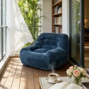 Corduroy Fabric Beanbag Couch for Living Room, Bedroom & Dorm, Cozy Fluffy Cloud Mini Couch