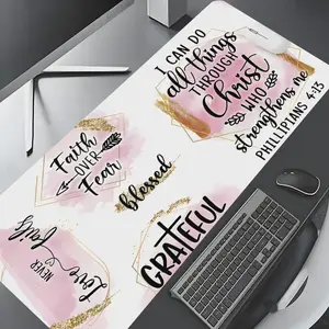 Pink Religious Inspirational Scripture Large Gaming Mouse Pad,Non Slip Mousepad,Aesthetic Desktop Drotection Pad,Washable Rubber Pad Non-Slip Lock Edge Multi-Size Mouse Pad Suitable For Home Office,Good Gift for Family and friends