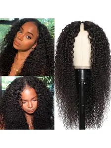 Jerry Curly V Part Human Hair Wigs with Drawstring V Shape Wigs Jerry Curly Glueless Ready To Wear Wig Kinky Curly Wig 200% Density Upgrade No Leave Out Vpart No Gel Beginner Friendly Clip in Vpart Curly Wigs