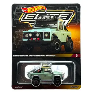 Hot Wheels Land Rover Defender 90 Pickup Elite 64 RLC Diecast Model 1:64 Scale with Real Rider Tires Green Cyan Body Light Smoke Tinted Windows