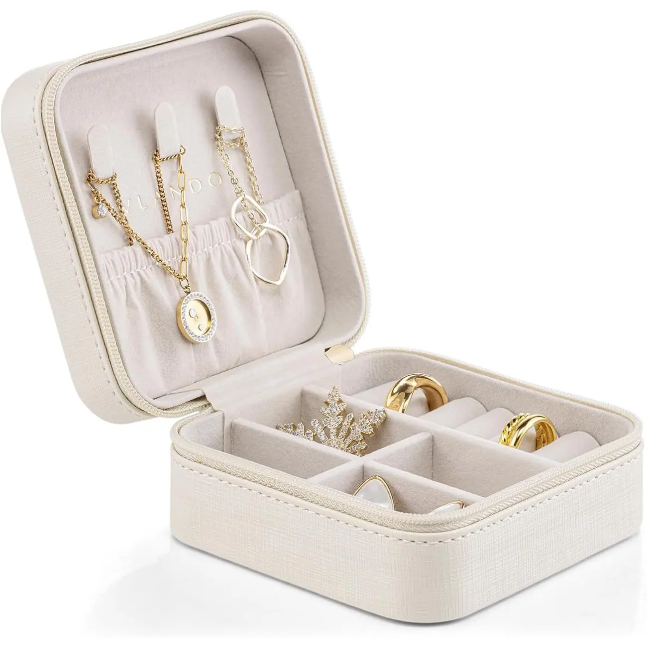 Small Travel  Box Organizer Display Case for Girls Women  Rings Earrings Necklaces Storage, Beige