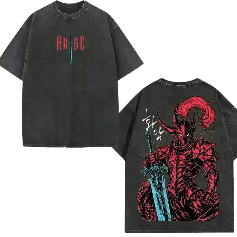 [HM]Igris Vintage Washed Oversized T-Shirt&Hoodie–Solo Leveling,Shadow Knight Commander Anime Graphic, Absolute Loyalty And Silent Blade Theme Streetwear,mundo jin-woo,acid gymwear merch,anime fan bleach merchandise,unisex retro anime lover,manga movie