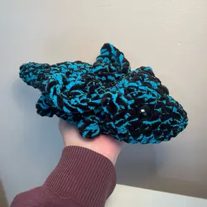 Crochet Dragon - Handmade Stuffed Animal - Amigurumi - Black And Blue Dragon - Crochet Plushie