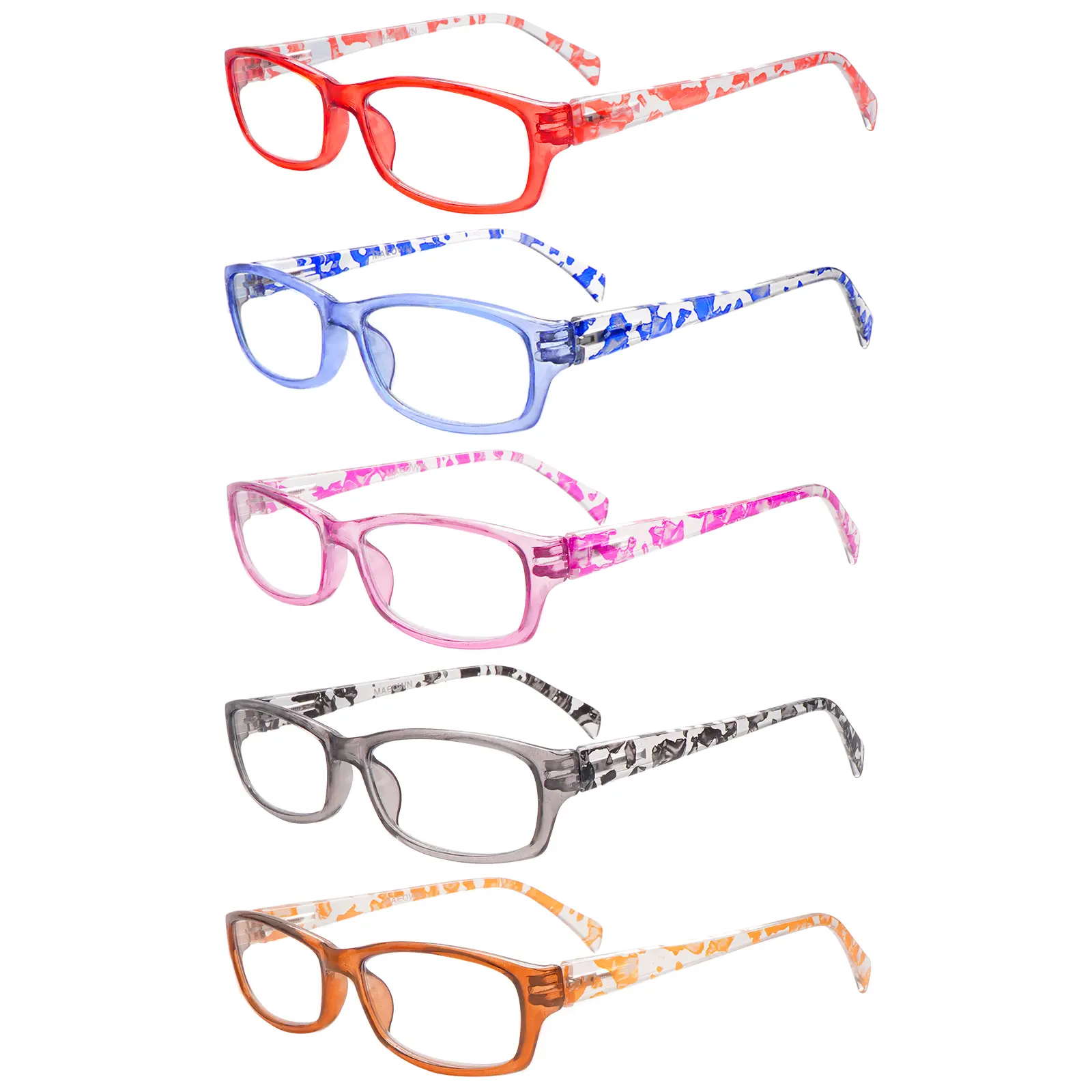 Women's 5-Pack Blue Light Blocking Reading Glasses with Rhinestone-Embellished Temples, Spring Hinges, Full-Rim Design, Classic Accessories, Mix Color, Includes Box for Comfortable Wear During Reading & Computer Work