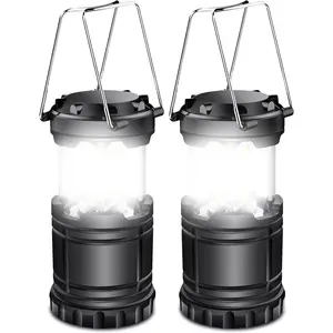 2 Pack LED  Operated Lights, Portable    Lamp,  Camping Lantern, Suitable for Hurricane, , Storm, Outages, Outdoor Collapsible Lanterns, Black