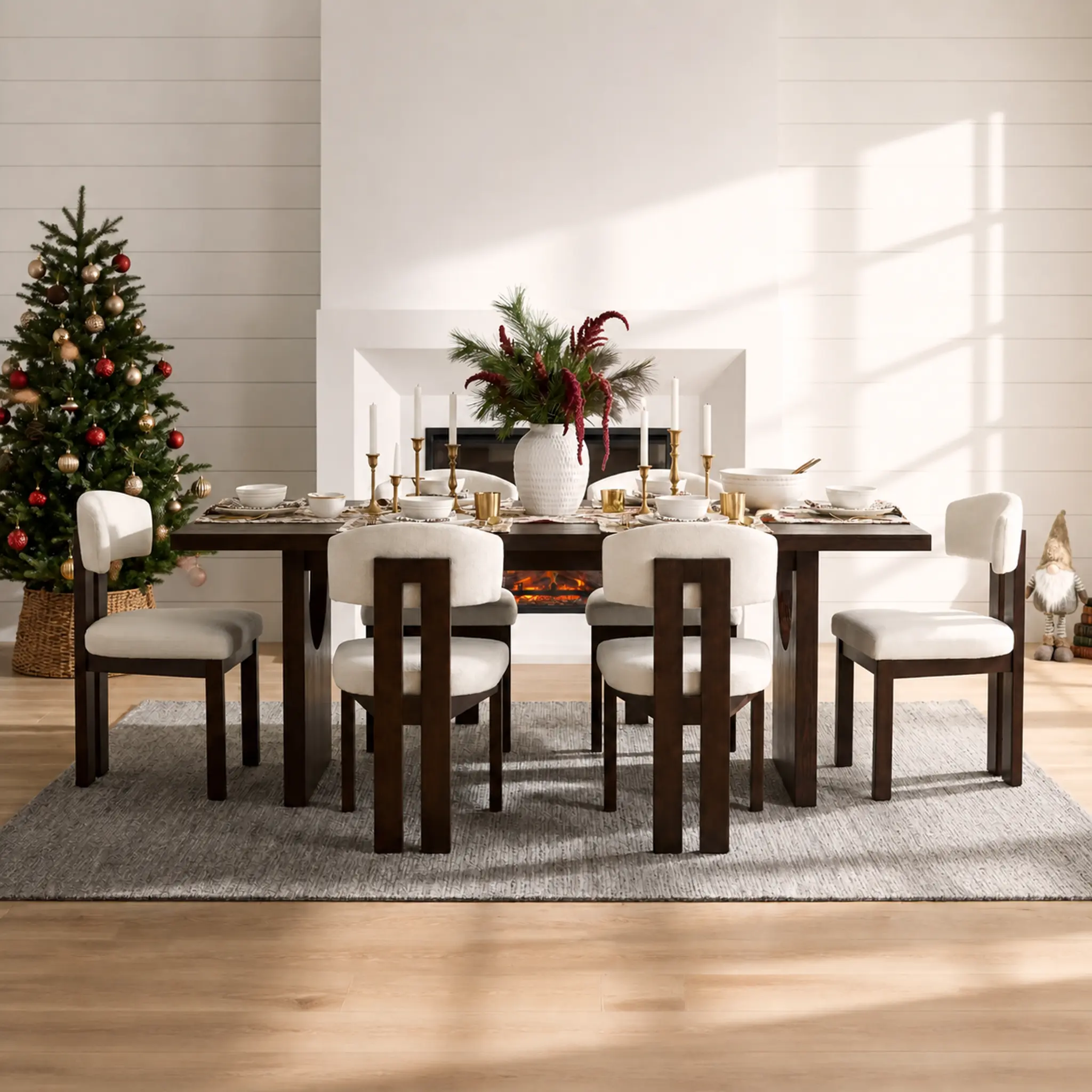 COLAMY HALO Upholstered Dining Chairs (Set of 2) - Walnut Wood Frame, Soft Cushion, 2-Tone Contemporary Style, for Dining Room, Open Kitchen