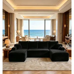 2-Piece Set CIDO 131" Modular U-Shaped Cloud Sofa with Footstool, Corduroy & Memory Foam, No Assembly couch dupe sala para