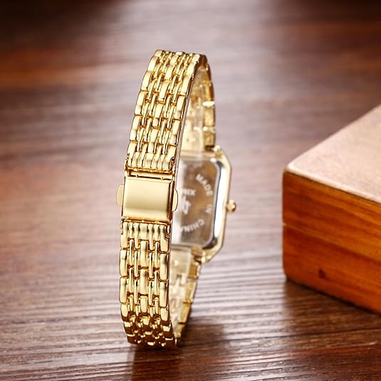 4Pcs Luxury Unisex Square Quartz Wristwatch Gold Tone Alloy Watch & Bracelet Set Multiple Color Choice Ideal Gift for Family Lovers