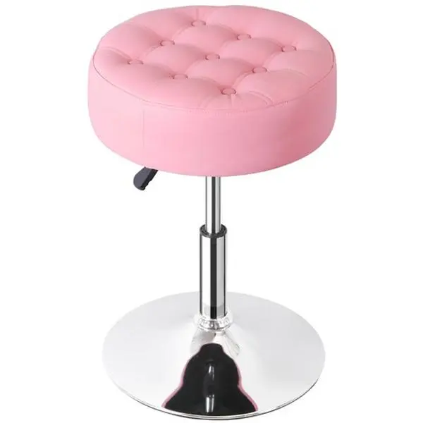 Pink PU Leather Vanity Chair, 360° Swivel, Adjustable Height (15.6"l*15.6"w*17.1"h-23"h), 253lbs Weight Capacity, Assembly Required, Easy to Clean