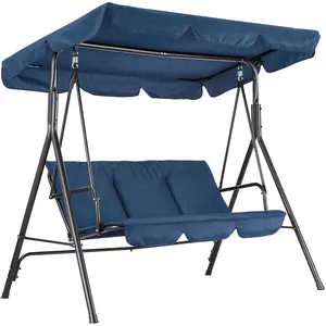3-Seat Patio Swing Chair with Adjustable Canopy, Heavy-Duty Steel Frame Outdoor Porch Swing with Water-Resistant Cushions, All-Weather Garden Swing for Backyard Garden Porch