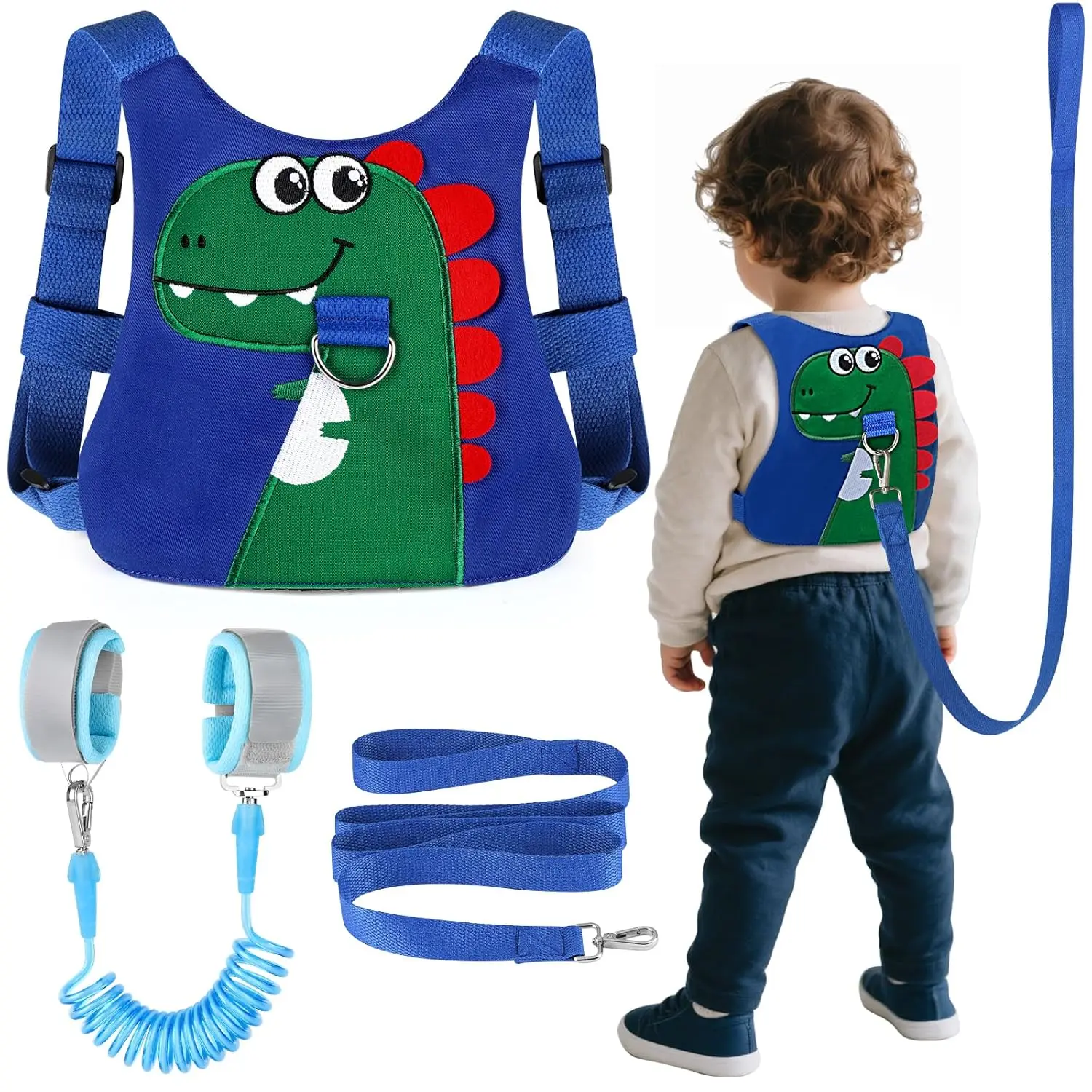 Portable Polyester-Nylon Custom Graphic Child Harnesses & Reins, Toddler Anti-Lost Wrist Link, Baby Walking Safety Gear for Travel (Blue+Green), Portable Child Harnesses & Reins, Safe Child Harnesses & Reins