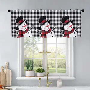 1pc Christmas and New Year printed kitchen curtains Christmas vintage Snowman Isolated with curtains valance window treatment living room bedroom home decor 54 x 18 inch